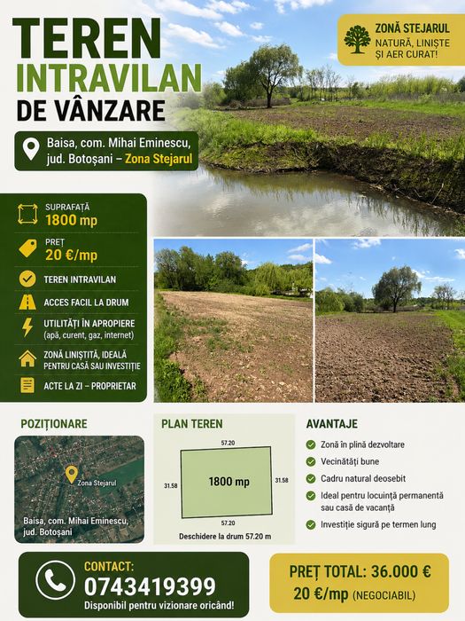 Teren intravilan zona Stejarul - Baisa