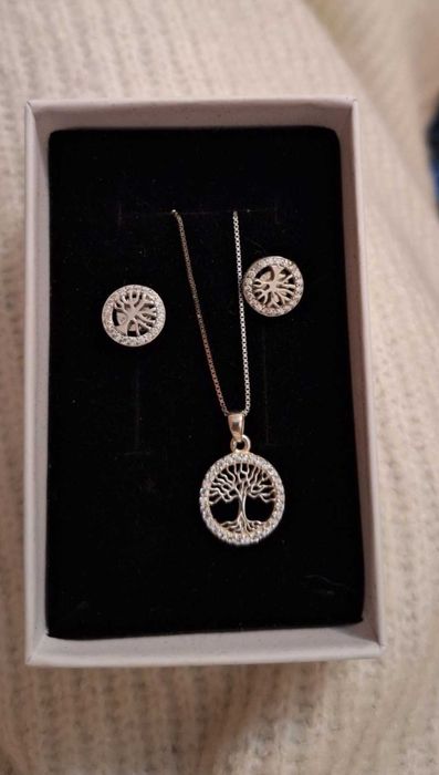 Vând set cercei cu lantic,pandantiv argint,nepurtati,copacul vietii.