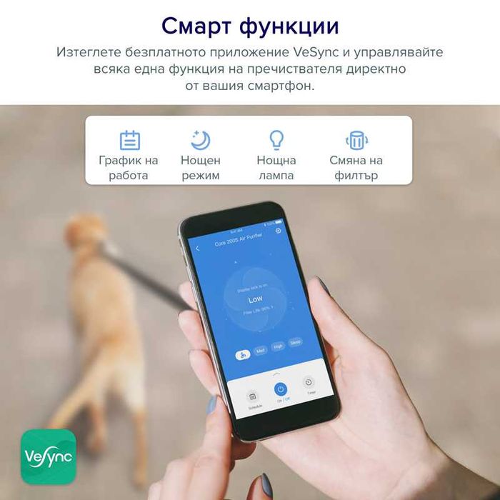 Пречиствател за въздух Levoit Core 200S, 3 в 1, 31.5м