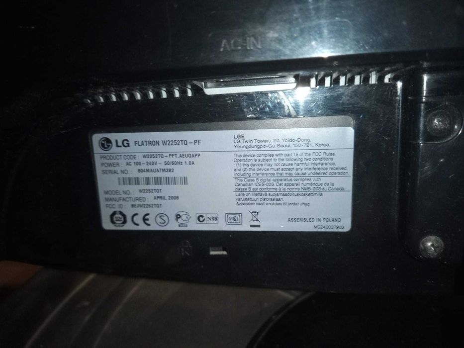 monitor LG FLATRON W2252TQ-PF 22 inch