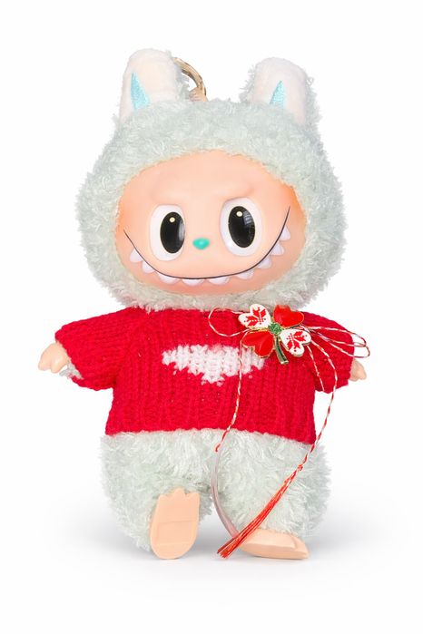 Jucarie de plus breloc - tip Labubu cu martisor - 15 cm  verde