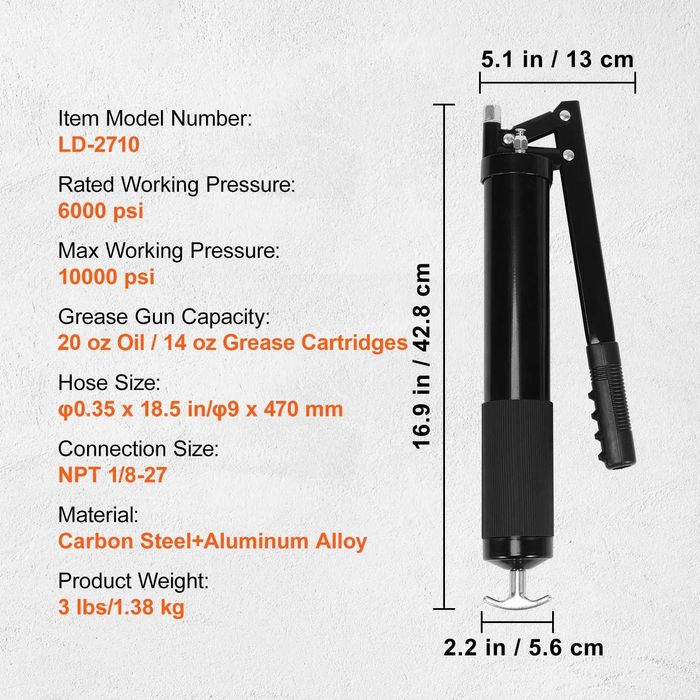 НЕМСКИ Пистолет за гресиране с лостов механизъм + ЛЕД ФЕНЕР