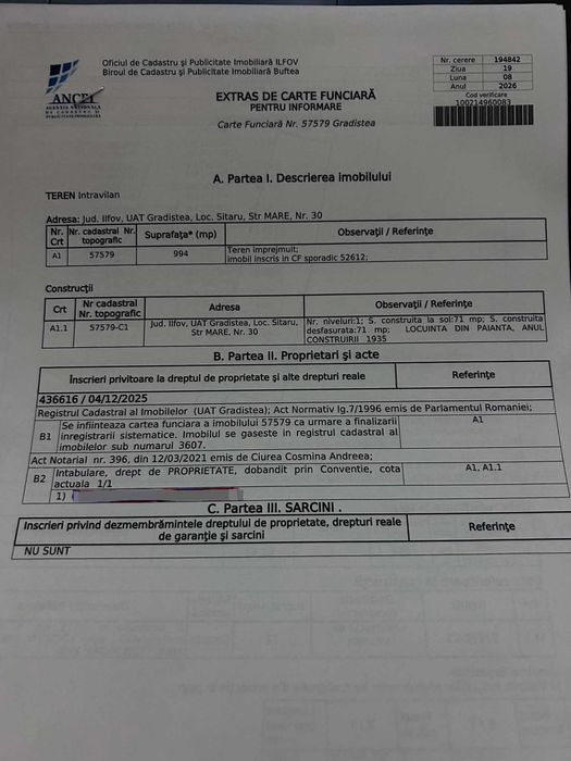 URGENT: Teren intravilan 994 mp Sitaru – utilități, curent racordat, împrejmuit