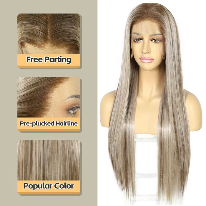 Peruca Sapphirewigs blonda lunga dreapta 66 cm dantela frontala 13x6