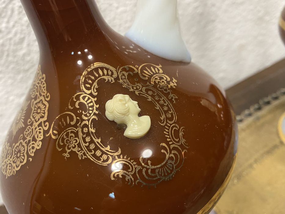 Италия Cristalleria La Toscana опалинови гарафи камея 1960 ваза кана