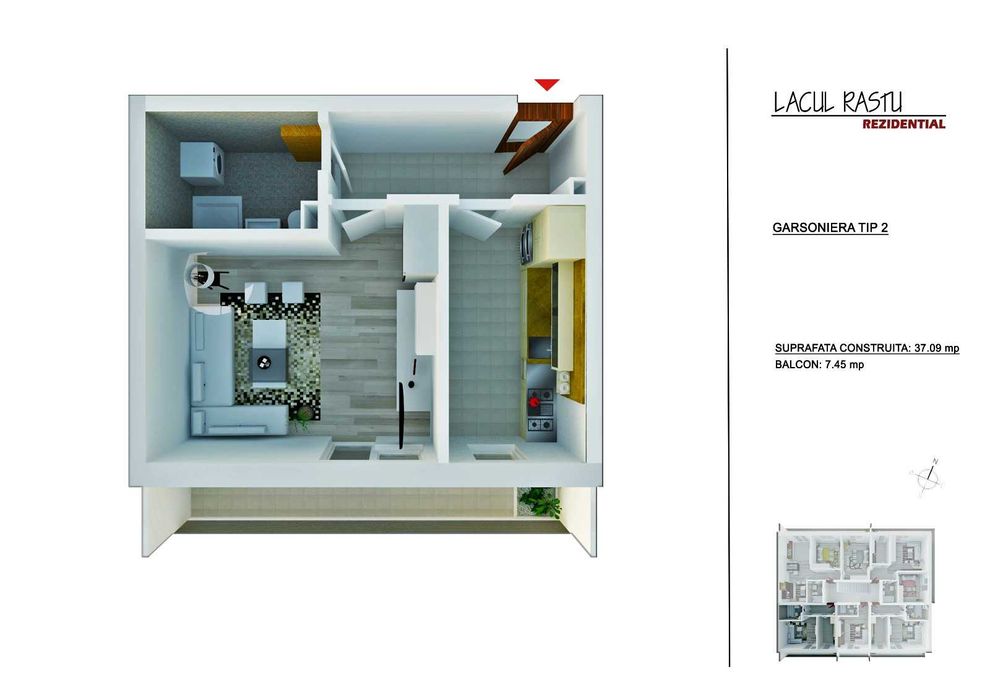 Direct Proprietar | Garsoniera constructie finalizata  | Mobilată | Balcon 7,45 mp | Zona Giurgiului