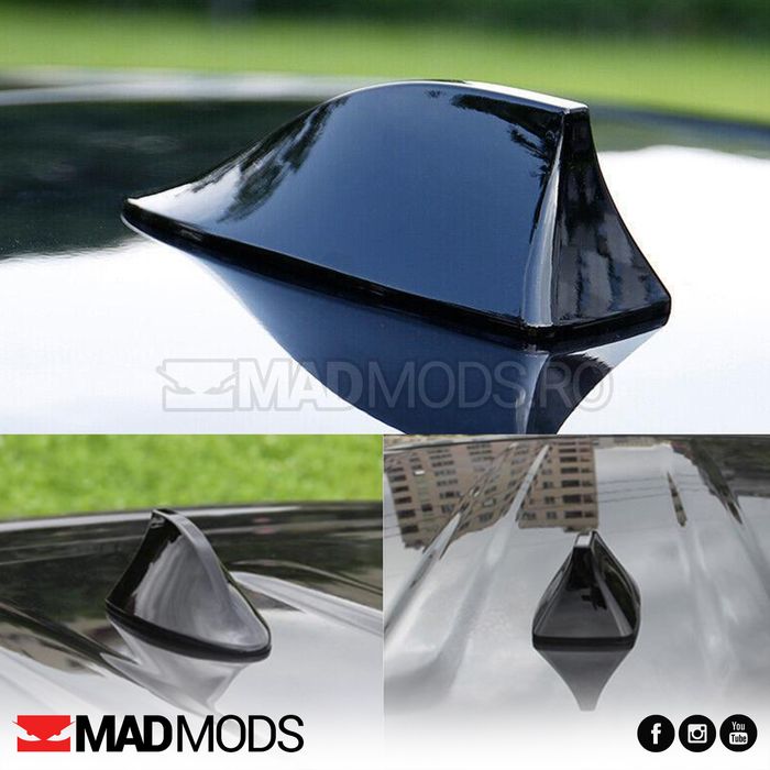 Antena scurta radio auto, Shark, Cu amplificare semnal, Negru lucios