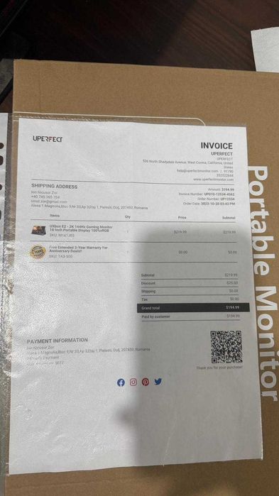 Monitor portabil UPERFECT UXbox E2 16” 2K 144Hz Gaming – ca nou