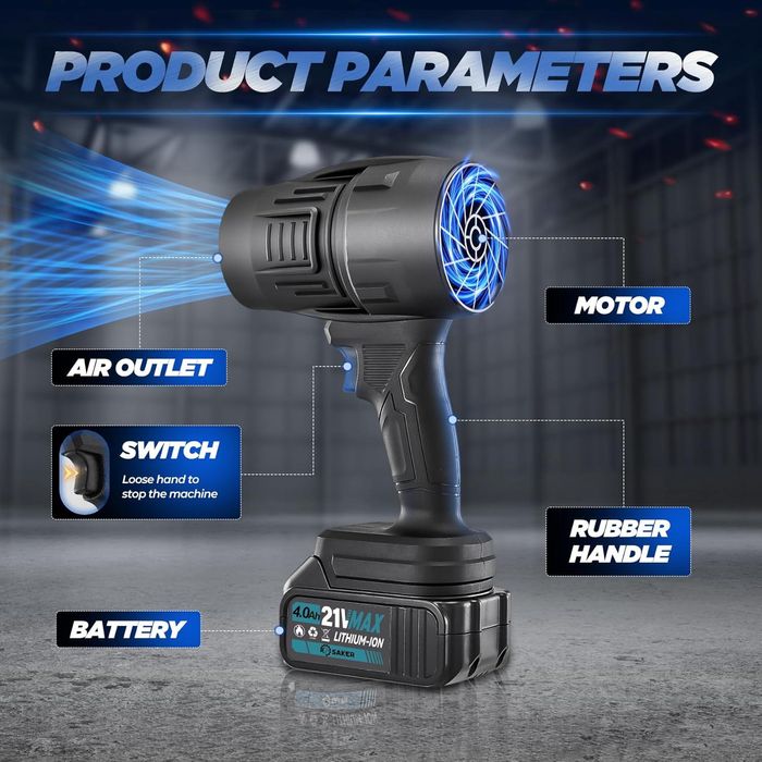 Kit suflantă de frunze Saker,jet turbo,2 ac.x21v,incarcator,sigilat