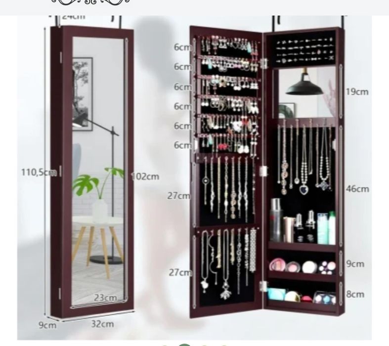 Dulap de bijuterii cu oglinda nou 110 x 32 x 9cm