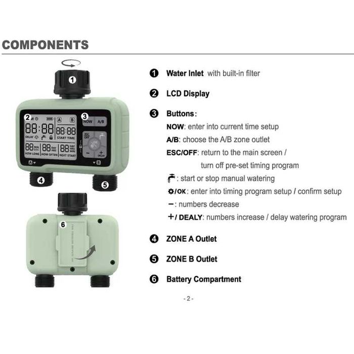 Таймер за поливане с 2 изхода
