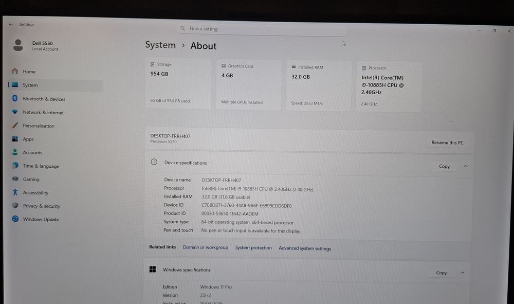 Dell Precision 5550 Workstation | i9-10885H | 32GB | 1 TB SSD | T2000