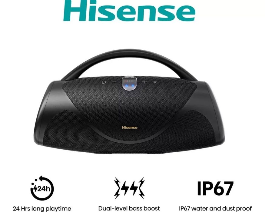 Нова безжична Bluetooth портативна колонка Hisense - VoyageBoom, IP67, черна 320W