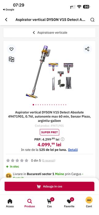 Dyson v15 detect absolute 2026 sigilat factura si garantie