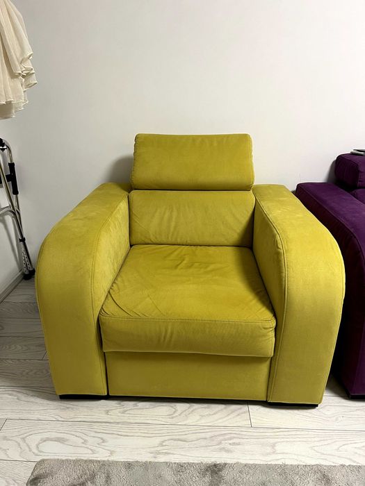 2 bucăți Fotolii Kera, galbene spre lime, cu tetiere rabatabile