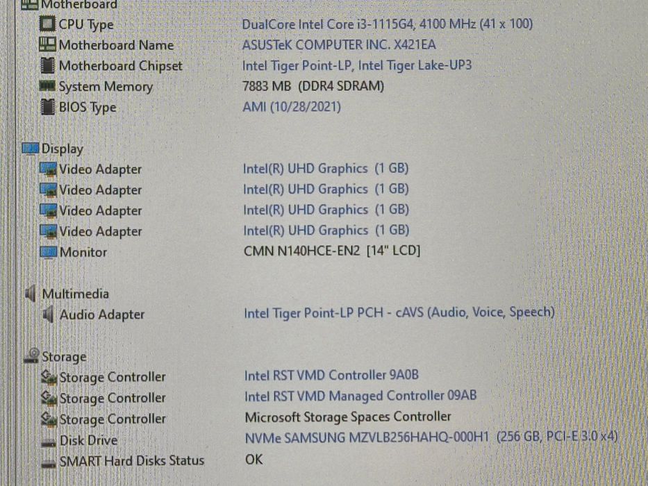 laptop Asus VivoBook X421..14' FH..i3 Gen 11..8 gb..Ssd 256