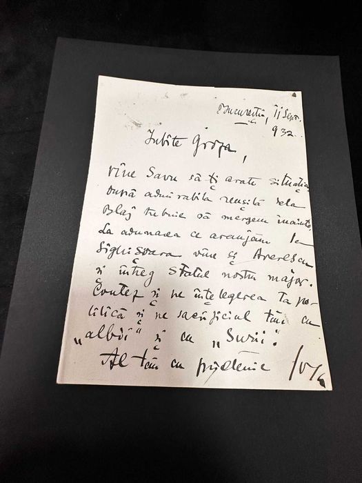 Scrisoare autografă semnată de Octavian Goga adresată lui Petru Groza