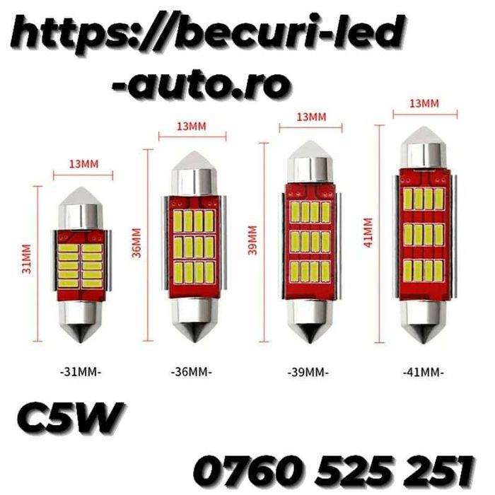 Bec Led Sofit C5W/31/36/39/41mm (lumină Alb-Rece foarte puternică)