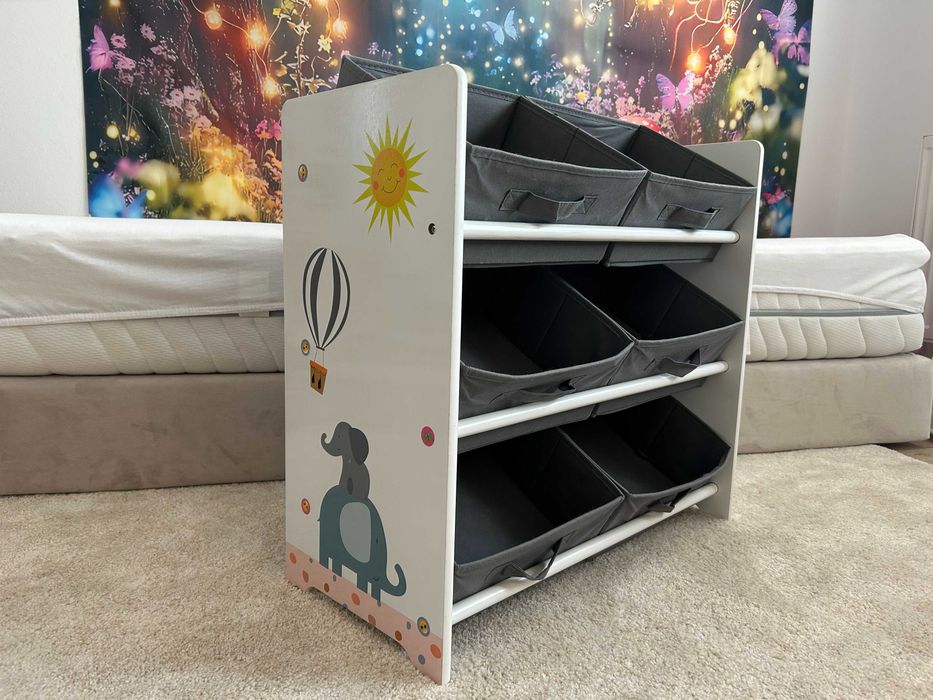 Organizator pentru jucarii - Ca nou - din lemn cu cutii textile
