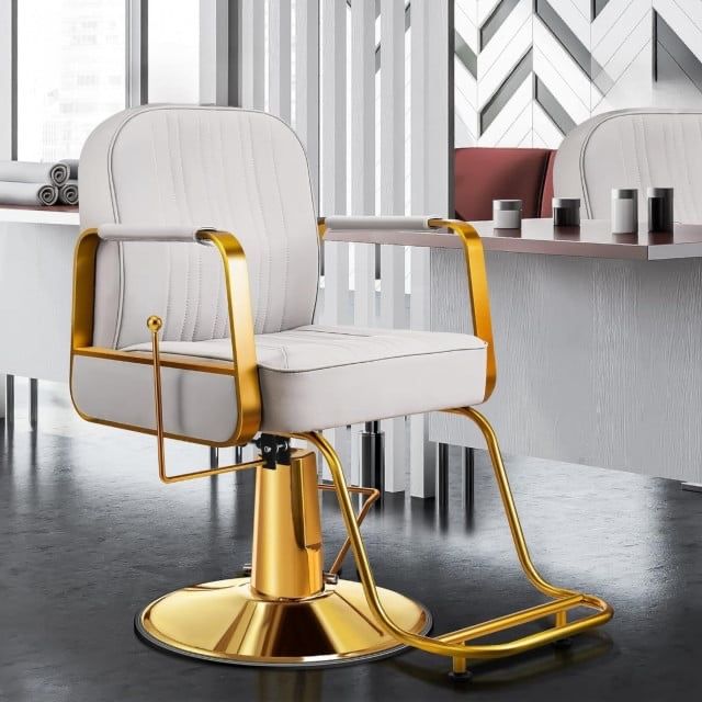 Scaun coafor crem cu pompa hidraulica