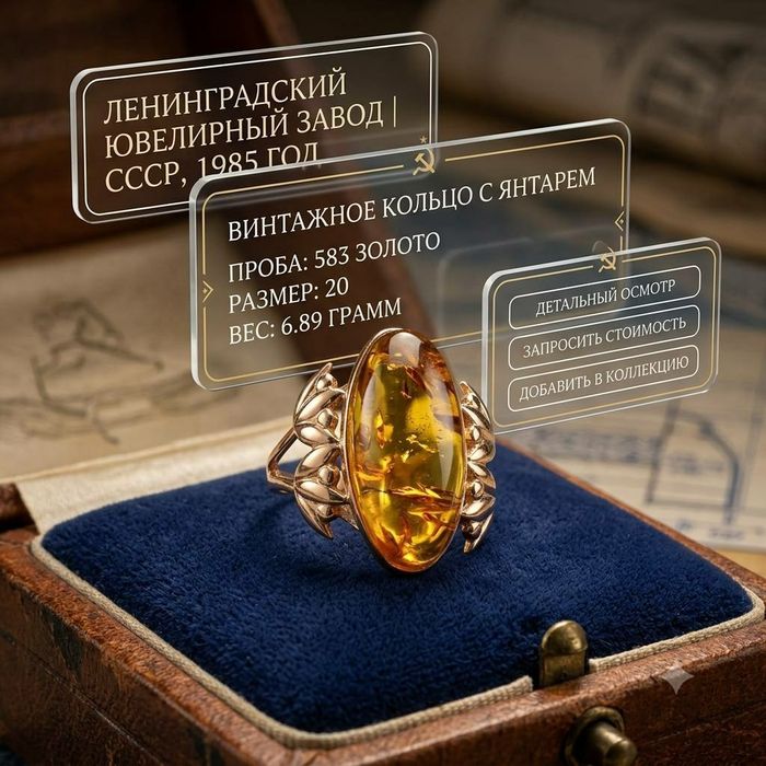 Ссср1985год Ленинградский заводской кольцо с Янтарем 583пробы 20размер