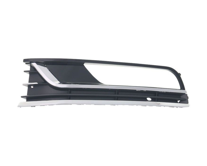 Grila bara fata VW Passat (B7 (36)), 11.2010-2015, Stanga, 3AA854661B9B9, 95D127-5 cu locas pentru proiectoare, 3 insertii crom, grunduit langa proiector, pentru modele HIGHLINE