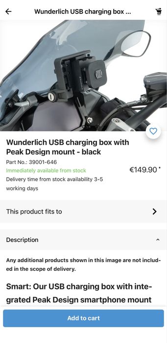 Wunderlich USB charging box cu suport telefon Peak Design - BMW Motorrad