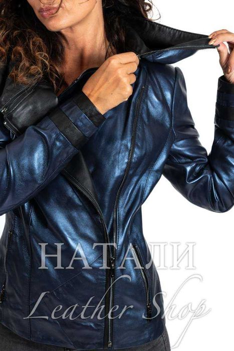 Дамско кожено яке Анжела Blue Neon