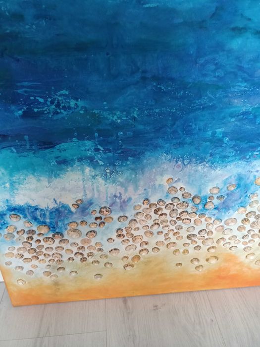 Tablou mare pictat pe pânză mare și scoici reale