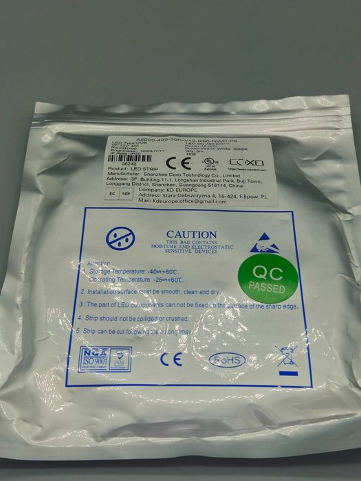 COB LED лента COXO 5 м, 12V, 3000K, 480 LED/м, CRI90, IP20