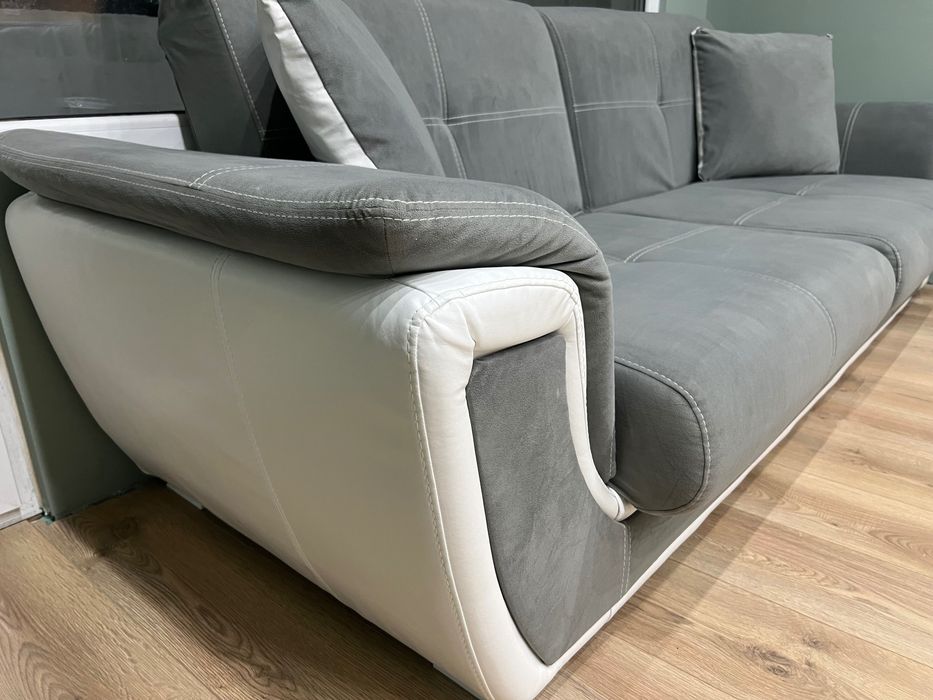 Разтегателно клик-клак канапе , сив + бяла кожа Принцес ||