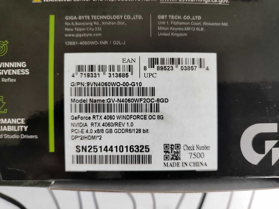 Видеокарта GIGABYTE RTX 4060 Windforce OC 8Gb