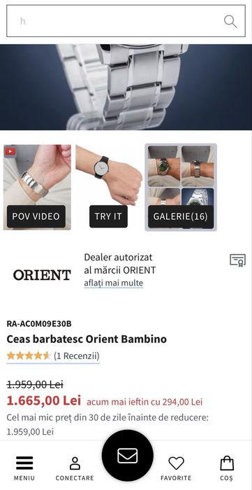 Ceas Orient,purtat o singura data,.