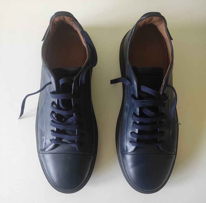 TEODOR -  тъмно сини кецове с десенирана кожа и лого