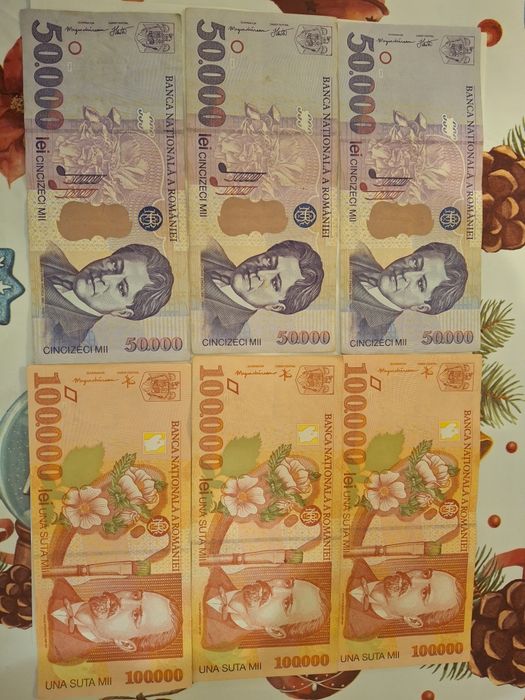 Lot bancnota 100000 și 50000 lei