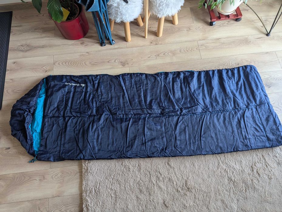 Sac de dormit Quechua Forclaz 10 albastru stanga, 10 grade, gluga