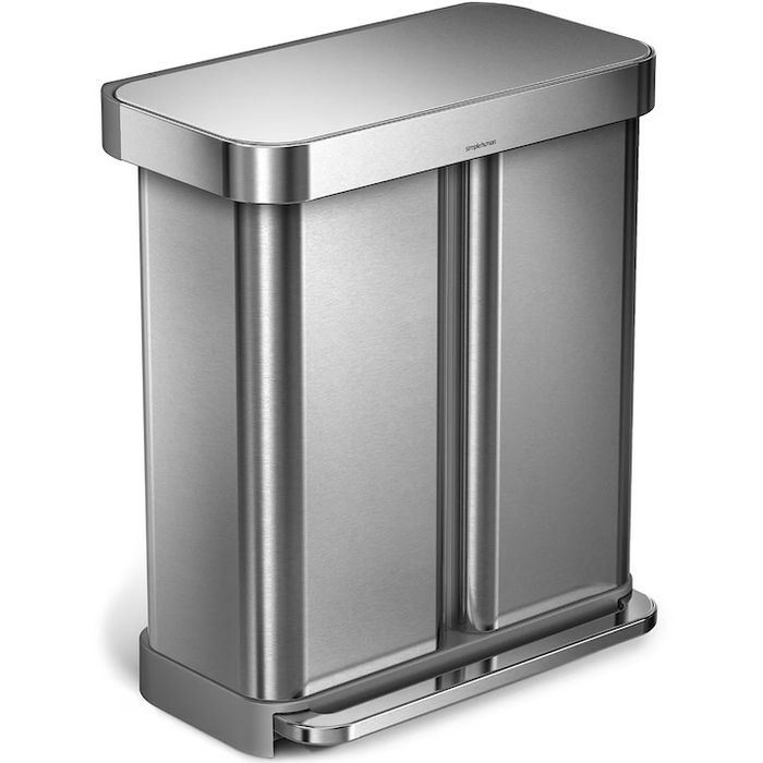 Cos de gunoi cu pedala, dublu compartimentat, 58 L, inox - simplehuman, nou