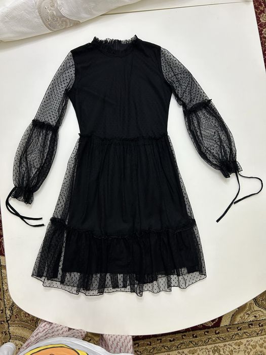 Черное турецкое платье в горошек, размер S