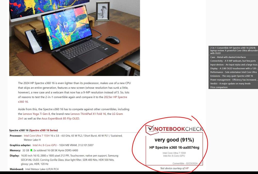 HP Spectre x360 16 2.8K OLED Ultra 7 155H 32GB Nvidia RTX 4050 6GB 1TB