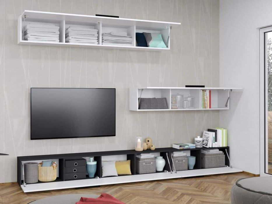 Pachet Mobila Dormitor + Living Gri Antracit / Alb