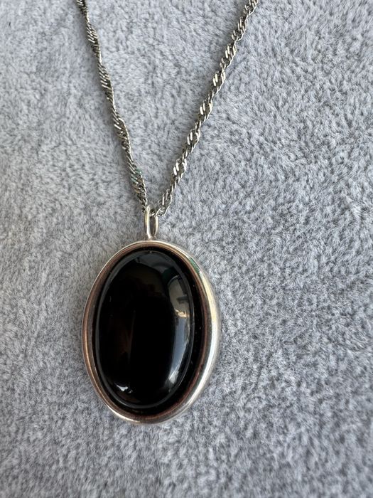 Pandantiv si lant argint-onix cabochon
