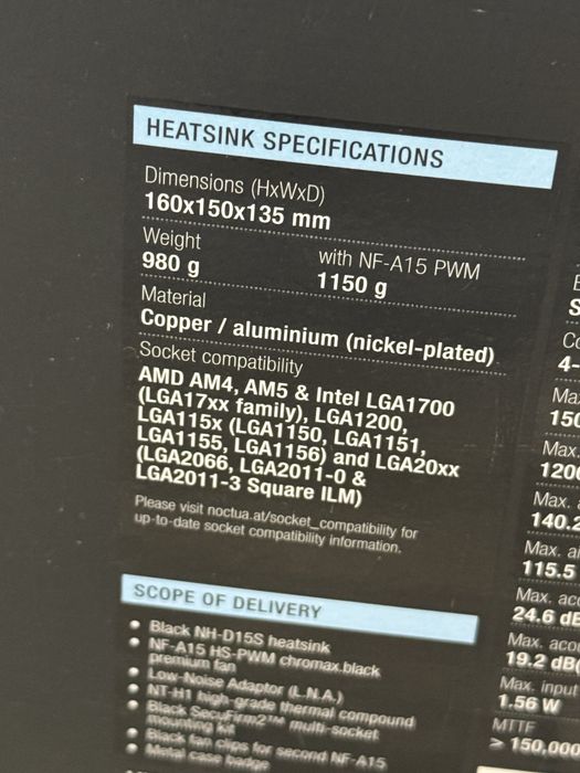 Vand cooler noctua NH-d15s chromax black