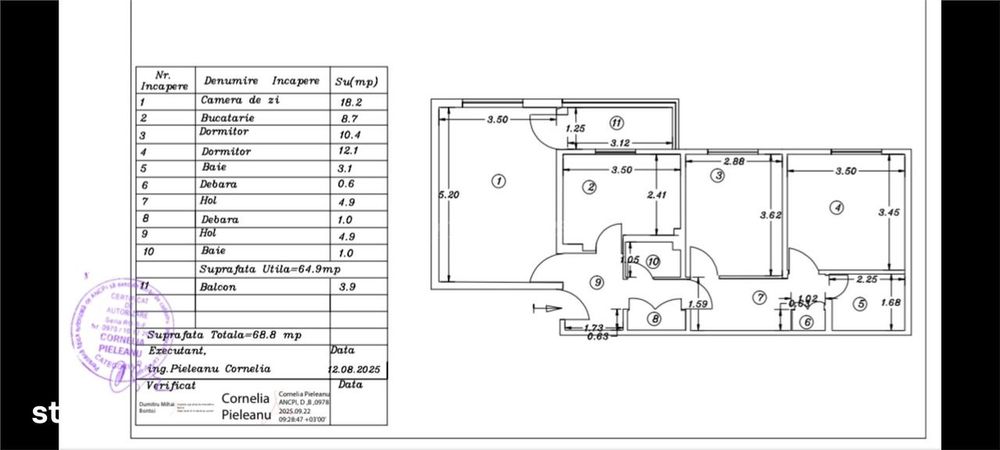 Apartament 3 camere decomandat et 2 str Dunari-1 Mai