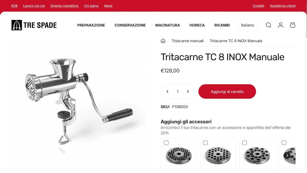 Месомелачка Tre Spade TC-8 INOX - Произведена в Италия (нова)