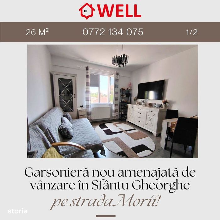 Garsonieră nou amenajată de vânzare în Sfântu Gheorghe, pe str Morii!