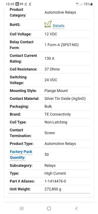 Releu relee  auto automotive curent mare  - 130 Amperi
