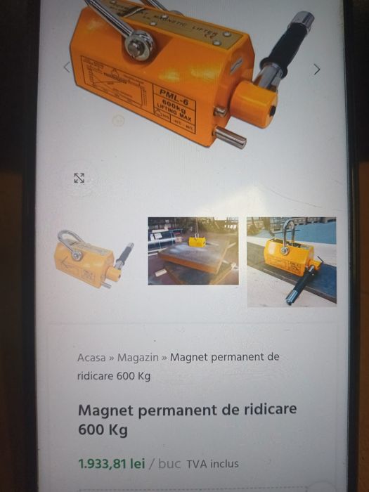 Magnet permanent industrial 600 kg forță
