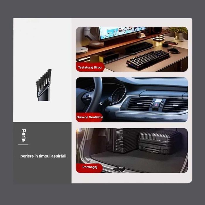Aspirator Auto Puternic Portabil cu Acumulator, 6 accesorii, Nou