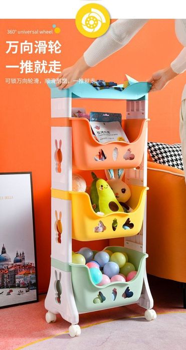 Детский Этажерка пластиковая на колесиках для кухни, ванной, напольная