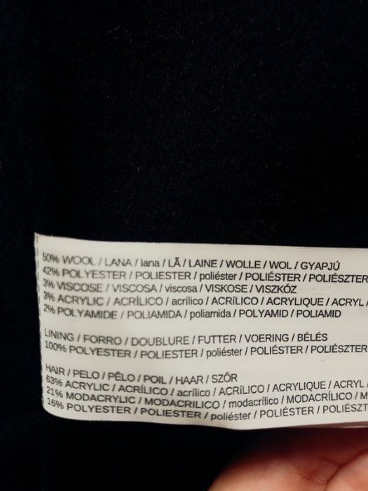 Mango Palton handmade bleumarin - negru XS buzunare din blana eco